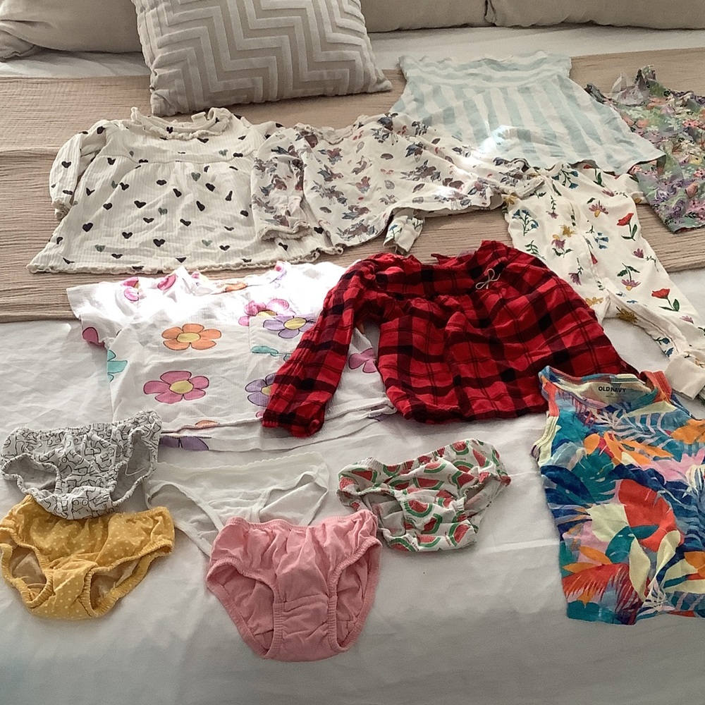 Old Navy Multi-Print Girls Pajama Tops & Mix - Red Plaid, White Hearts, Floral